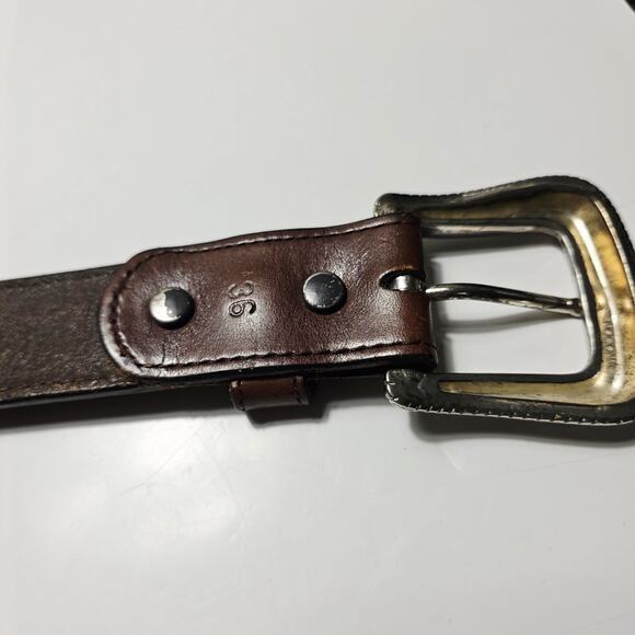 Nocona Belt Men's Size 36 Brown Leather Western Concho Engraved Buckle - Picture 3 of 6
